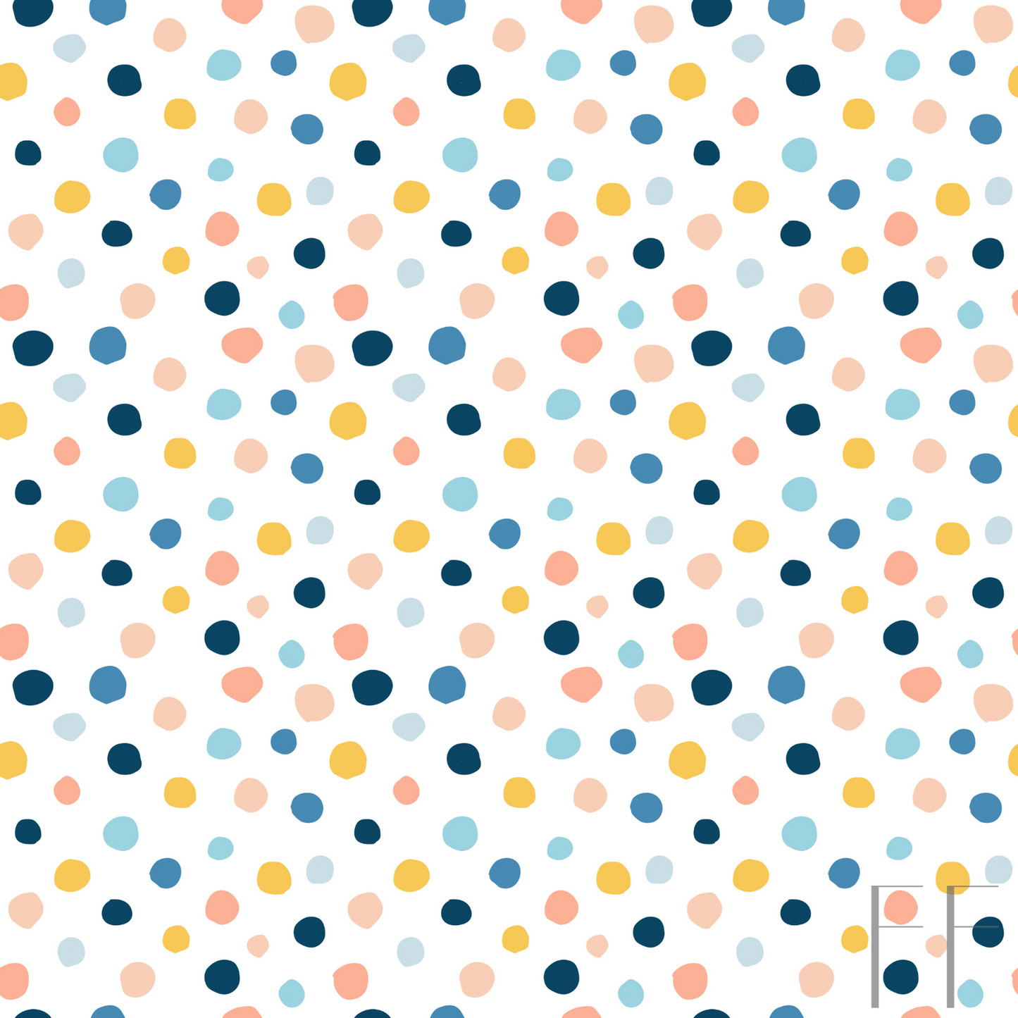 Yellow, blue polka dot