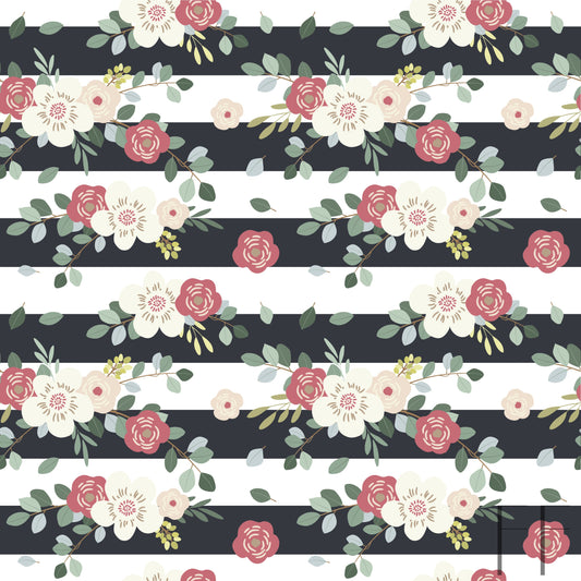 Floral on b&w stripes