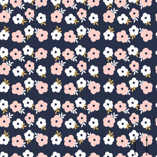 pink floral on navy