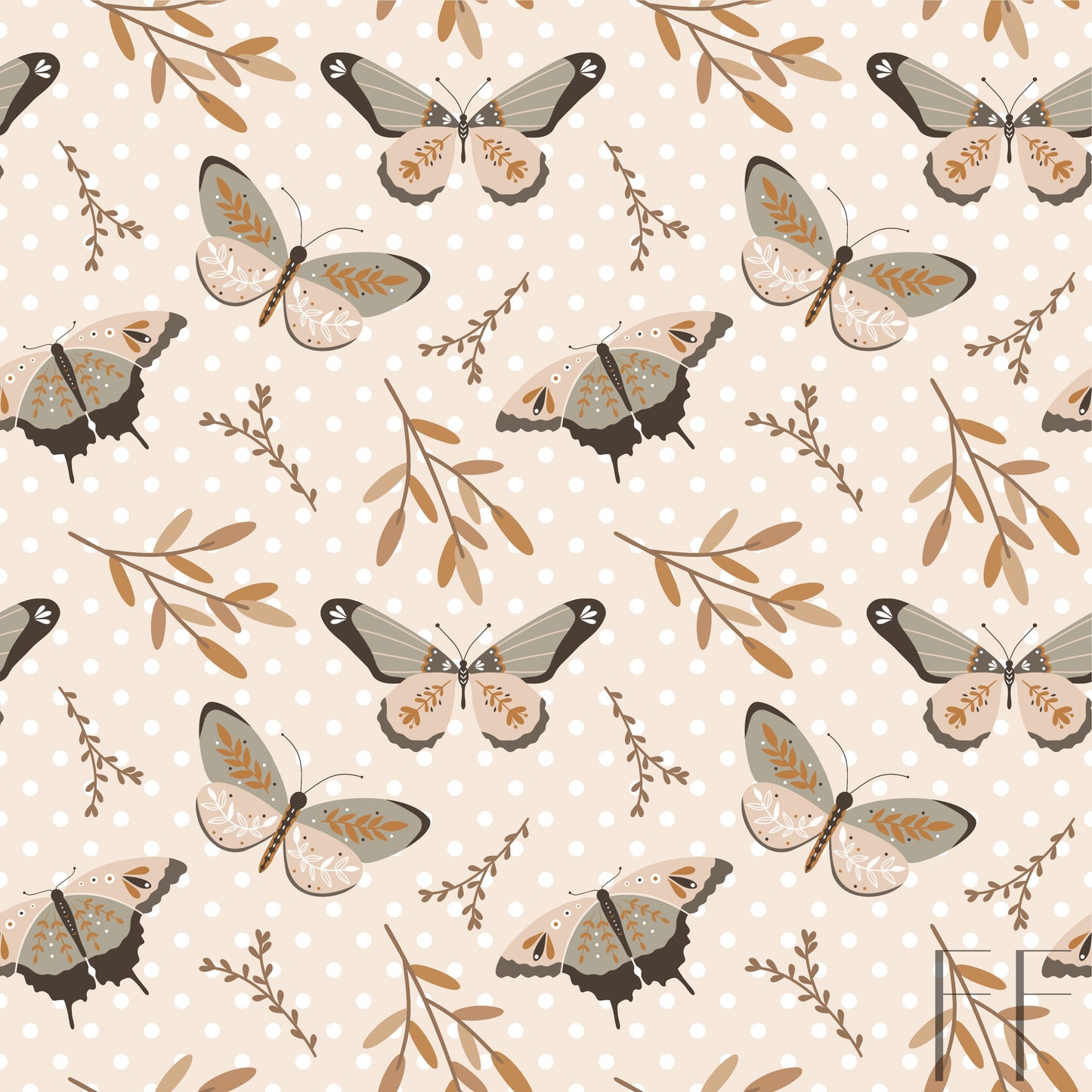 Beige butterflies on polka dots