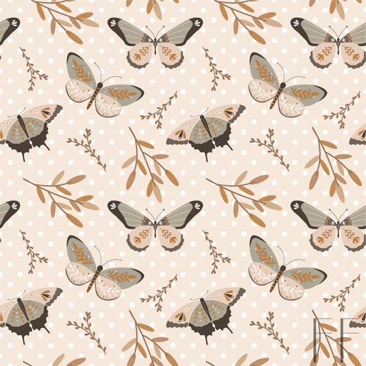 Beige butterflies on polka dots