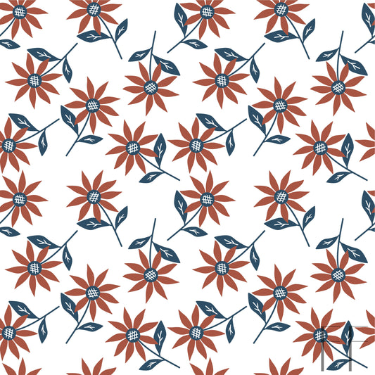 Orange floral on white