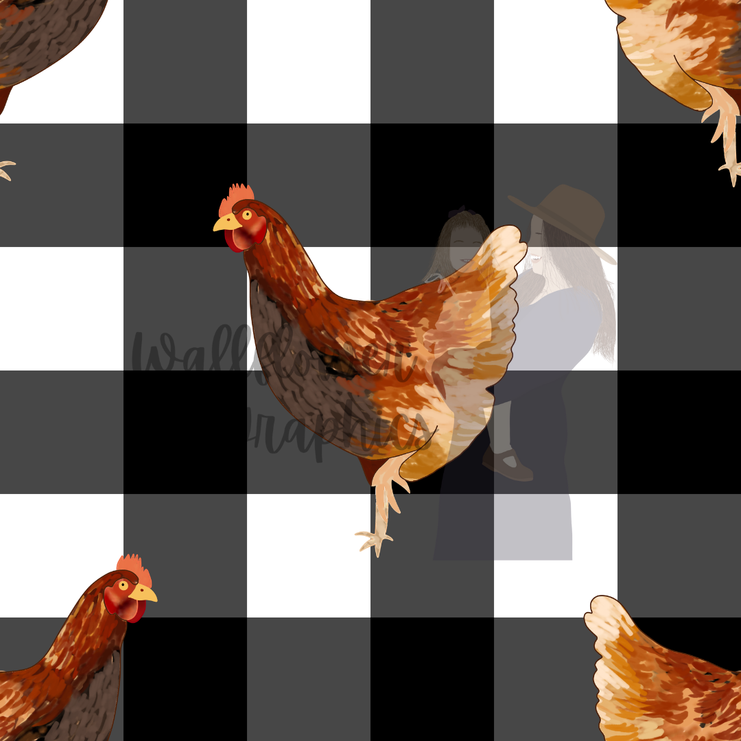 Chickens on plaid